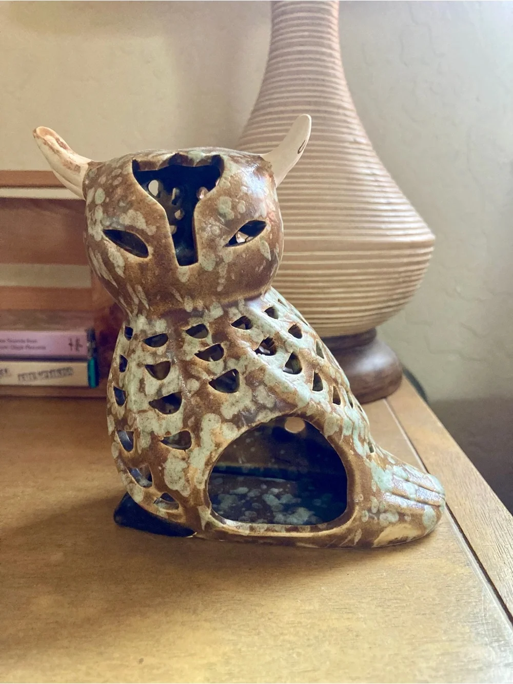 Vintage 70s MCM Ceramic Owl Tea Light Holder
